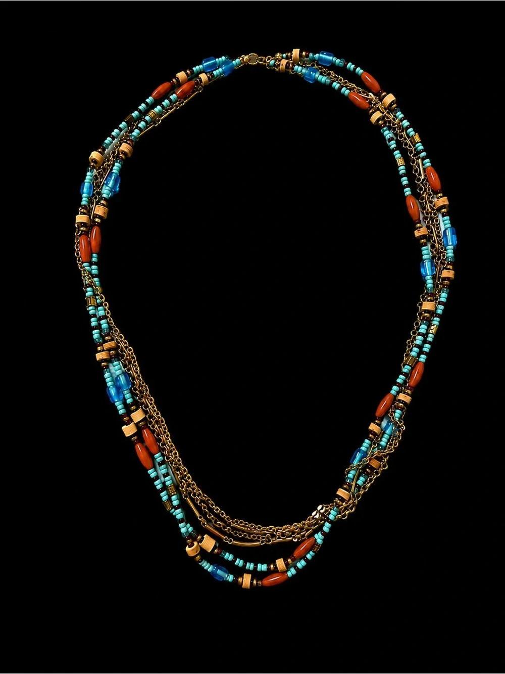 Turquoise & Coral Multi-Strand Beaded Necklace with Gold Accents 💛🩵🧡💫